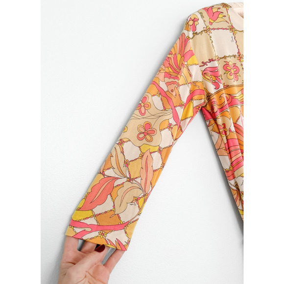 Vintage 60s 70s Emilio Pucci Silk Knit Pink Peach Yellow Abstract Tie Belt Dress - Picture 4 of 14